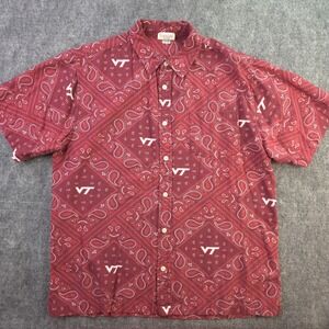 Wes & Willy Virginia Tech Hokies Shirt Large Short Sleeve Maroon Paisley Button